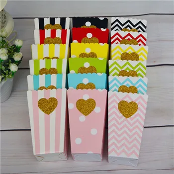 

36pcs Colorful with Glitter Heart Gold Popcorn Star Box Pop Corn Scoop Party Favor Boxes Party Supplies Birthday Wedding Favor
