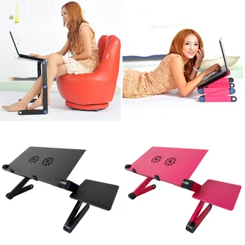 

Besegad 360 Degree Adjustable Foldable Aluminum Alloy Laptop Desk Stand Holder with Dual Cooling Fan Mouse Pad for Office