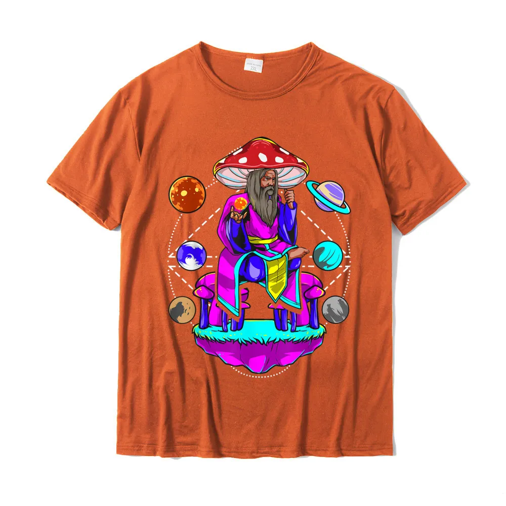 Unique Printed On Short Sleeve Tops & Tees Fall Round Neck 100% Cotton Men T Shirt Printed On Tops Tees Cute Drop Shipping Funny Magic Mushroom Wizard Planet Shroom LSD Acid Trip T-Shirt__20056 orange