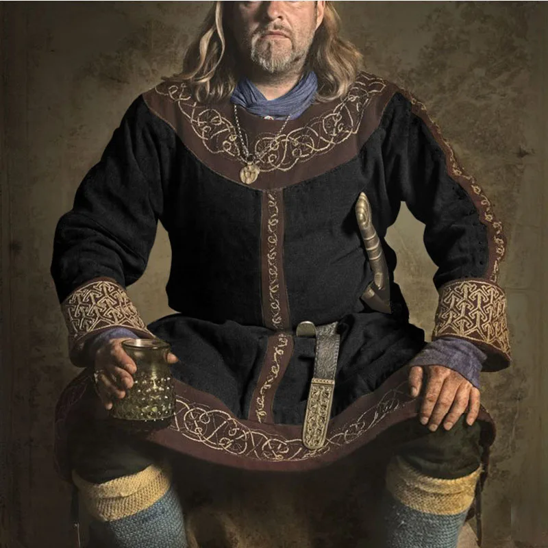 Средневековый Костюм викингов Larp мужская туника платье длинная рубашка