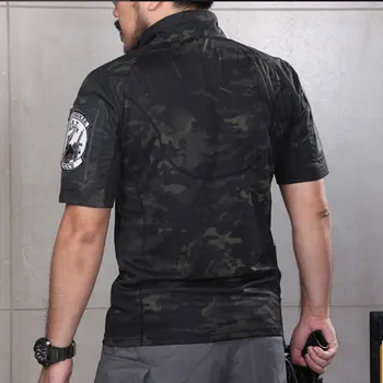 

Outdoor Summer Stand Collar Combat Short Sleeve Tactical T-Shirt For Man - (Police Black Camo) M/L/XL/XXL