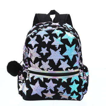 

1 PC Black Laser Sequins Star Backpack Girls Casual School Bag Large Capacity Sports Double Shoulder Bag Travel Laptop Backpack