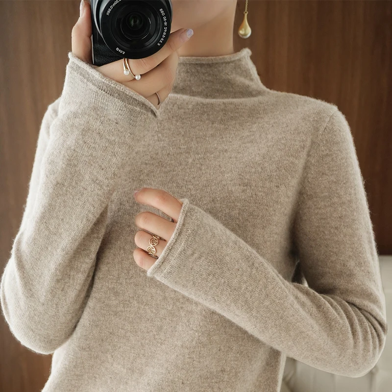 Suéter de cuello alto de Cachemira para mujer, jersey tejido, moda, mantener nuevos de abrigo partes de arriba sueltas de manga larga, otoño e invierno, 2021