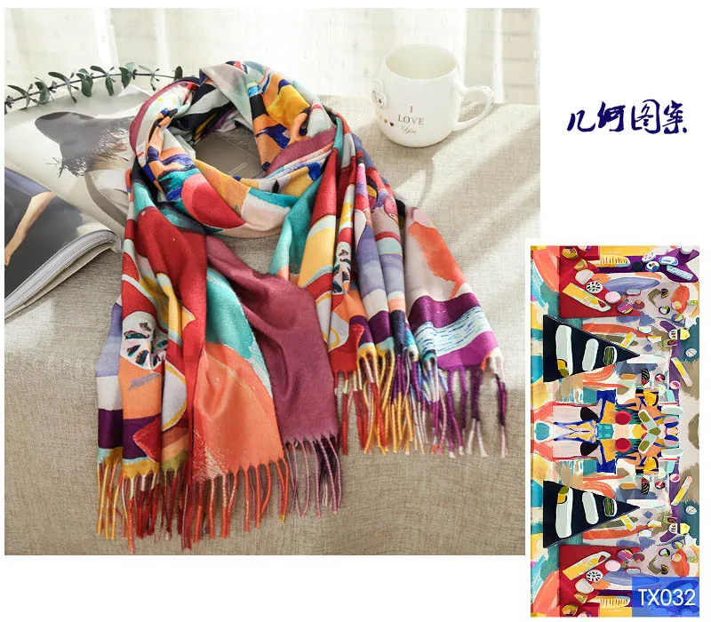 Новинка, дизайнерский женский зимний кашемировый шарф, шаль, цифровая Раскрашенная шаль, модный плотный шарф из пашмины с масляной росписью - Цвет: 44-8