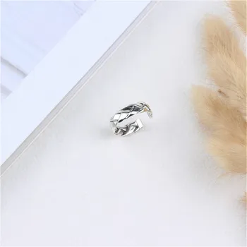 

925 Sterling Silver Rings For Women Flat Weaving High Quality Femme Fashion Fine Jewelry Simple Open Ring Vintage 925-978