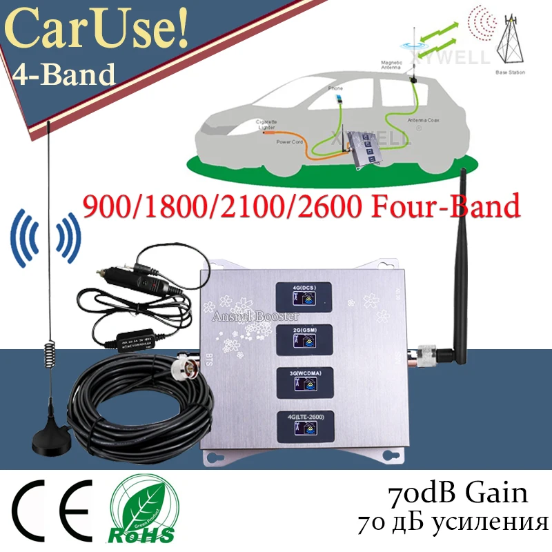 

Car Use!! 900 1800 2100 2600mhz Four-Band Mobile Signal Booster GSM Repeater 2g 3g 4g Data Cellular Amplifier GSM DCS WCDMA LTE