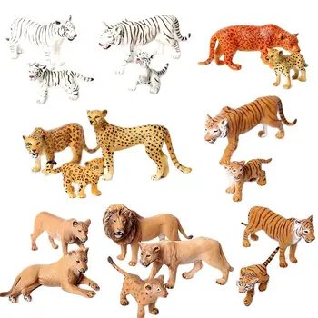 Genuine Wild Animal Kingdom White tigeress leopard Lion panther animal figures with Cubmodel Educational toys Cake Toppers