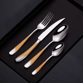 

8Pcs Tableware Gold-plated Set 304 Stainless Steel Dinnerware Flatware Set forks knives spoons full set Christmas Gift