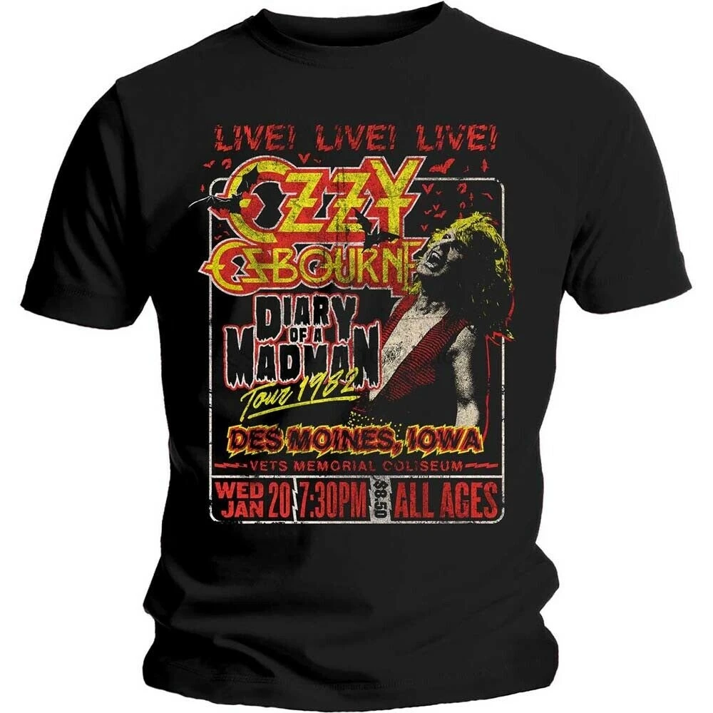 Официальный OZZY osborn Diary Of A Madman Tour 1982 футболка Black Rock Band Tee | Мужская одежда