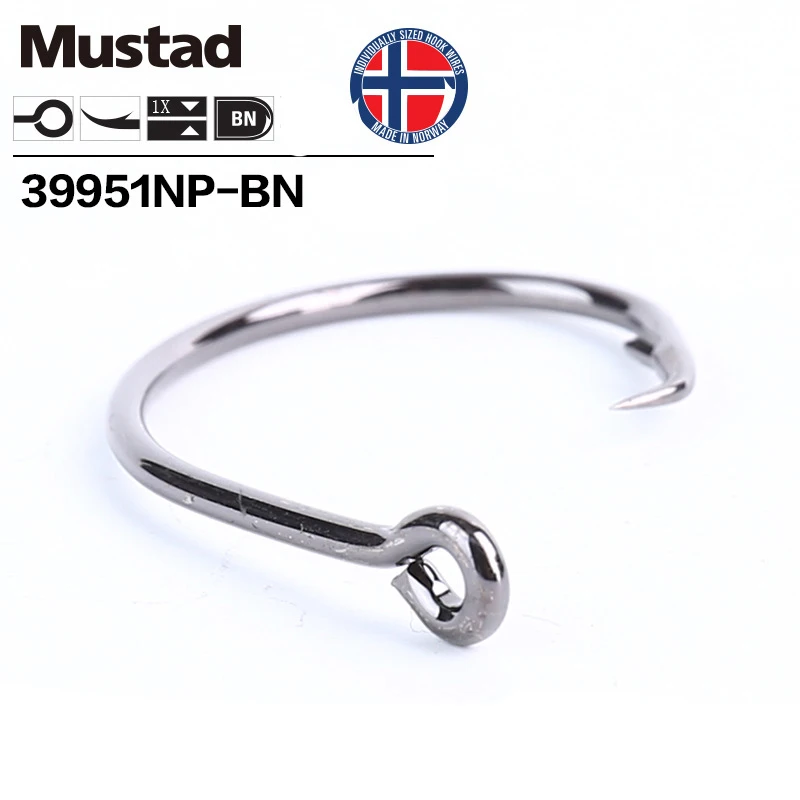 Mustad, норвежский рыболовный крючок, Высокоуглеродистая сталь, большой размер, круглые рыбные крючки, 6#-8/0#, 39951NP-BN