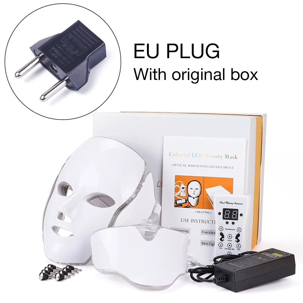 EU Plug with box Foreverlily светодиодный маска для лица терапия 7 цветов маска для лица машина фотонная терапия светильник уход за кожей удаление морщин акне Красота лица - Цвет: EU Plug with box