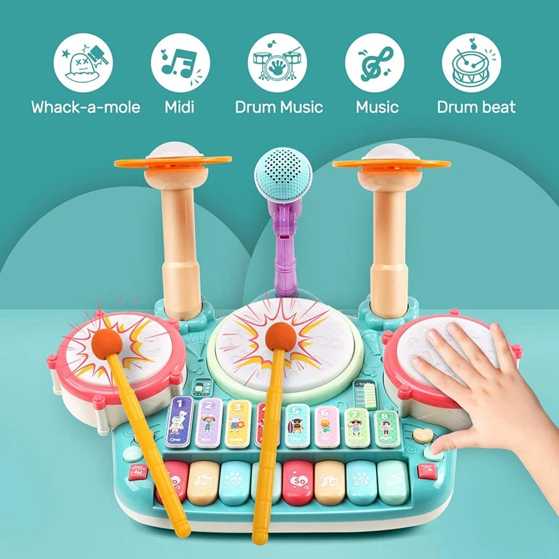 Musical Instrument Toys,Childrens Electronic Piano Keyboard Xylophone Drum Toy Set with Lights
