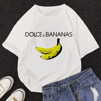 

Tshirt 2020 New Summer Sweet Banana Print Women T-Shirts O-Neck Short Sleeve Cute Cartoon Female T Shirt Girl Students Lady Tops
