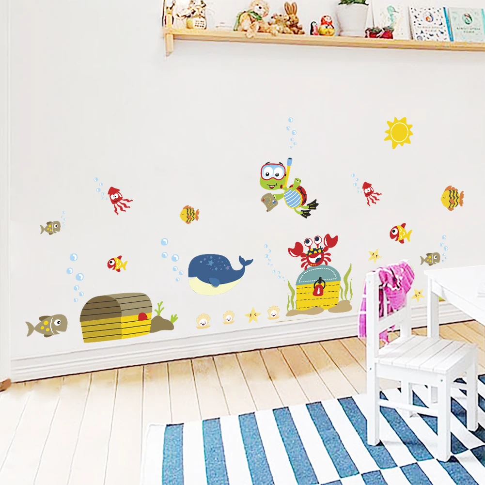 PVC Seabed Fish Wall Sticker Cartoon Wall Sticker For Kids Rooms Bathroom Home Decor Nursery quarto Decals Poster