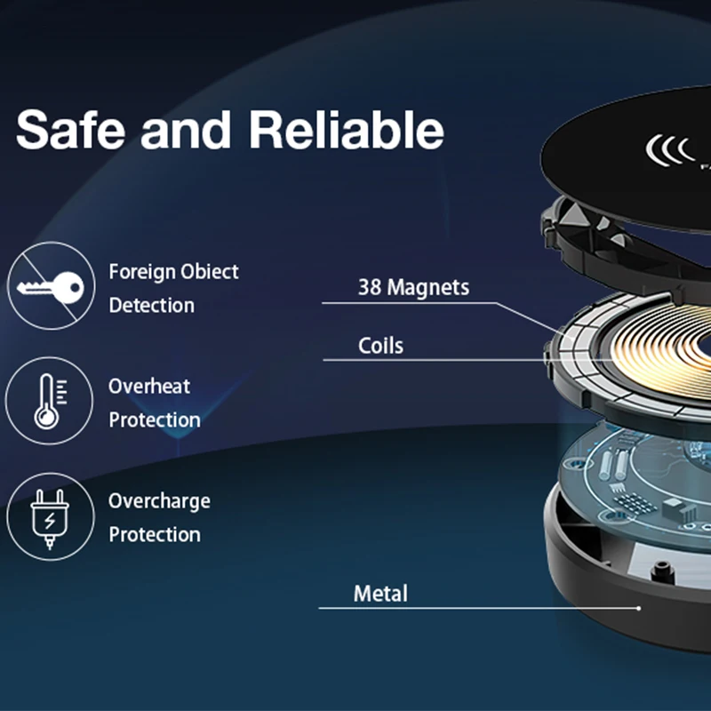 Cargador inalámbrico con soporte integrado magnético, almohadilla de carga inalámbrica con imán, de Metal, para Iphone 13/12, Airpods, 15W - Imagen 2
