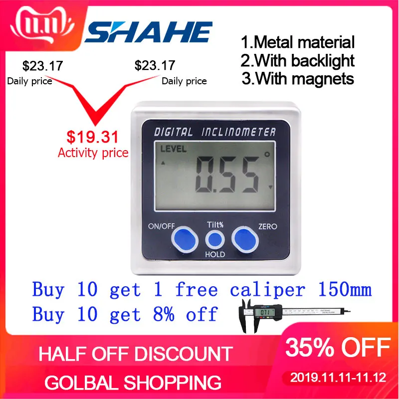 Online Digitale Bevel Box Winkel Gauge Meter mini Digital Winkelmesser 360 grad Magneten Basis Digitale Neigungsmesser Elektronische winkelmesser