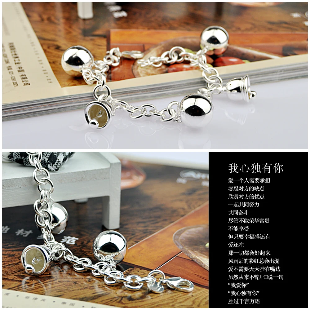Женский браслет с шармами колокольчиками из серебра|bracelets for girls|love braceletsilver love