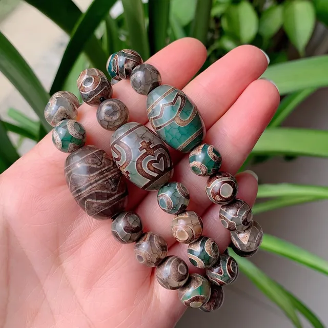 Ciondolo Tibetano Dzi In Agata Tripla Filettata | Talismano Protettivo Per Uomini E Donne | Lunghezza 8 Cm - Foto 2