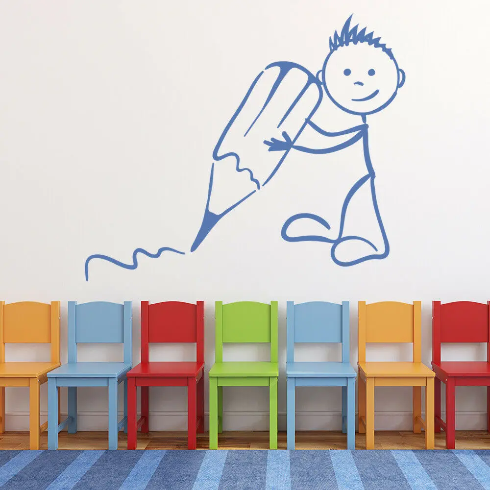 cheap Stickman Writing Wall Decal School Classroom Kids Bedroom Study Nursery Interior Decor Vinyl Window Stickers Pencil Mural M886