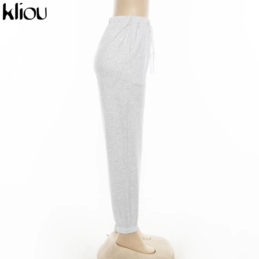 Kliou women's pants casual streetwear elastic waist drawstring cotton cargo pants autumn joggers pockets fashion trousers