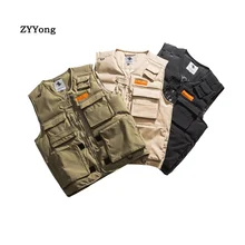 Male Spring Autumn Sleeveless Jackets V Collar Waistcoats Army Khaki Black Casual Vest Solid Men's Vests Men Coats