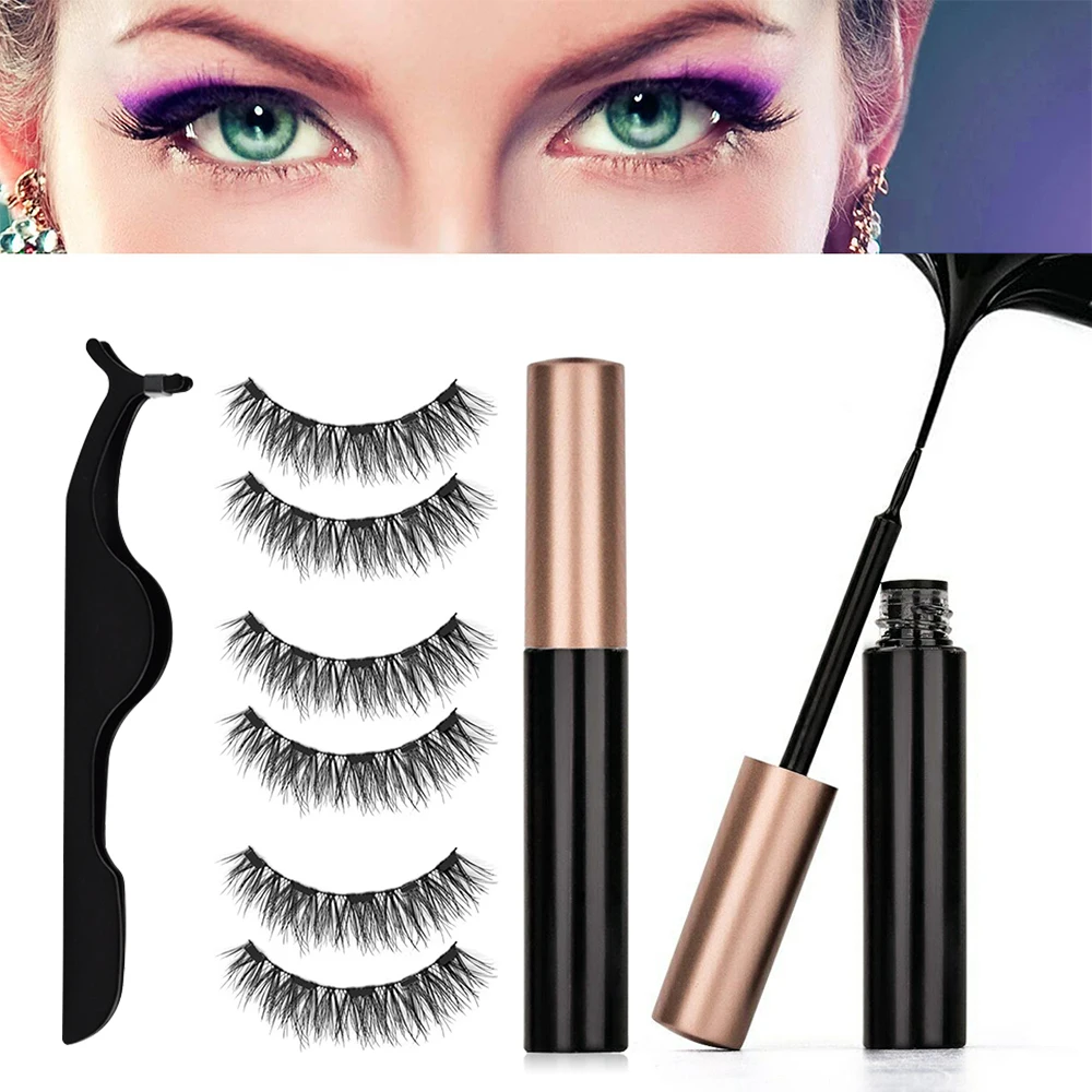

3Pairs Magnetic Liquid Eyeliner with Magnet False Eyelashes With Tweezers Set False Lashes Makeup Extension Magnetic Eyelash Kit