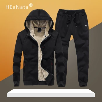 

8XL Plus Size Warm Velet Hooded Hoodis Pant Tracksuit Men Winter Fashion Warm Sporting Running Sets Two Pieces Sportwear Men Set