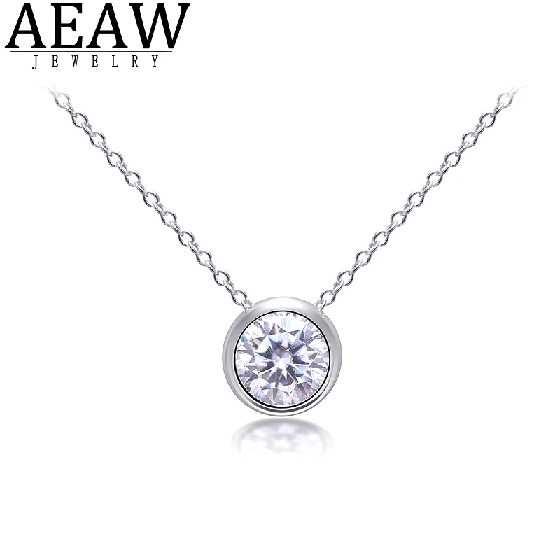 D color Round Excellent Cut Moissanite Pendant Bezel Setting 1CARAT 6.5MM Gift for Women Necklace Plated 14K White Gold | Украшения и
