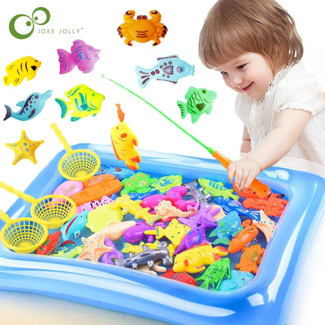 Children Boy Girl Fishing Toys Set Magnetic Fishing Parent-child interactive Game 3D Fish Rod Net Baby Play Water Bath Toys 1