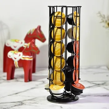 

Black 24/30/32 Pcs Coffee Pod Holder Rotatable Plating Capsule Metal Stainless Rack Storage Dolce Gusto New Straight Racks