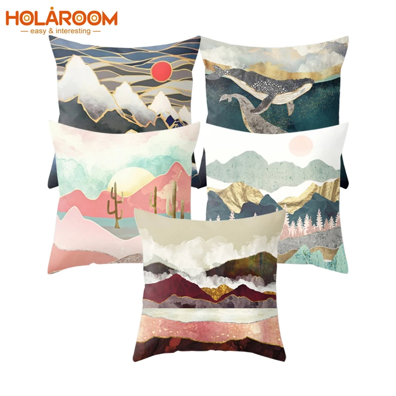 

45*45cm Pillowcase sofa decorative cushion covers geometric mountain peak with sun pattern pillowcases funda cojines dormitorio