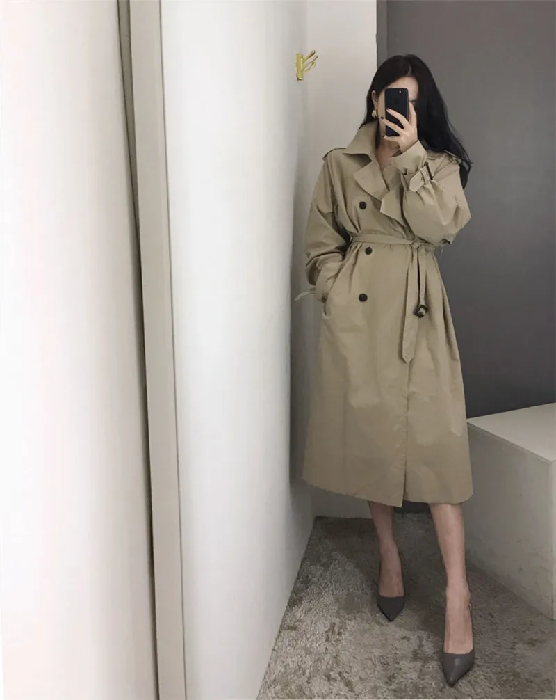 BGTEEVER Office Ladies Double Breasted Trench Coats Women Fashion Belted Long Loose Female Korean Windbreaker Overcoats
