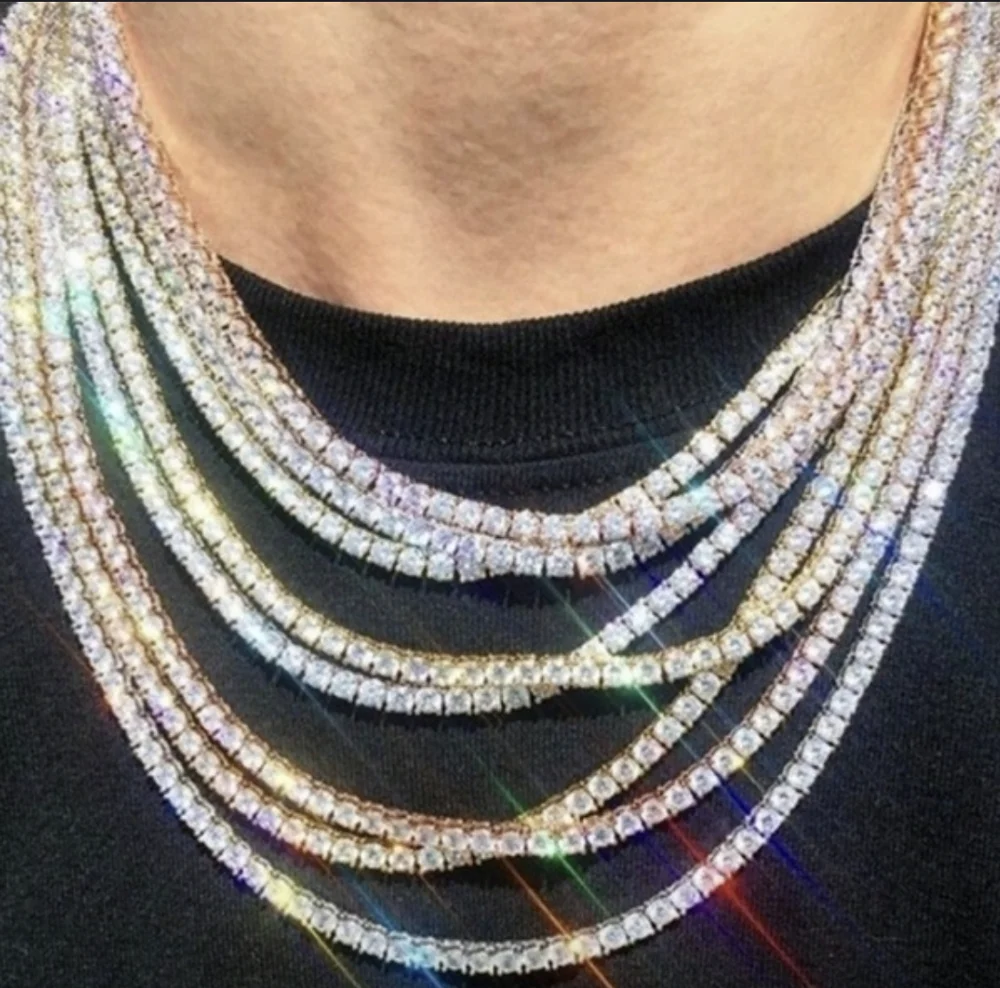 Ожерелье с круглым камнем 4 мм для мужчин и женщин колье из белого золота