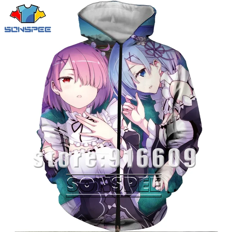 Новый женский и мужской 3D принт Re:zero Twin maid Ram худи Rem Косплей куртка толстовка
