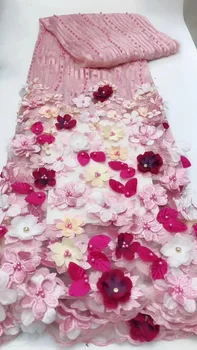 

Nigerian Lace Fabric Tulle Lace Fabric 3D Flower Fabric with stones High Quality Beaded Lace Fabric Fashion Party dress Z2873