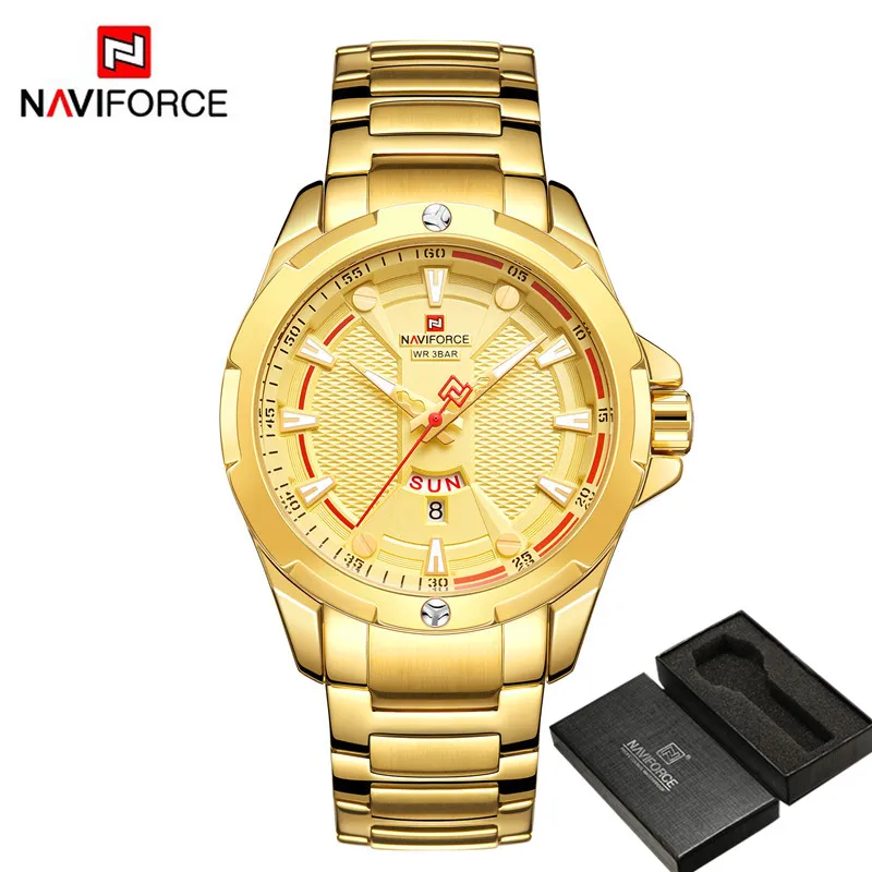 NA916103 with box NAVIFORCE мужские наручные часы водонепроницаемые деловые мужские часы серебряные из нержавеющей стали спортивные военные Дата Неделя кварцевые мужские часы 9161 - Цвет: NA916103 with box