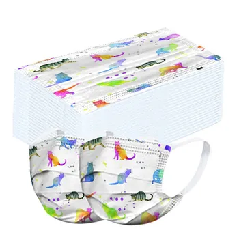 

Disposable Unisex mask 50PCS Animal Printed Soft Earloops Mask Adults 3 Layers Ply Filter Non-woven Meltblown mask Masque