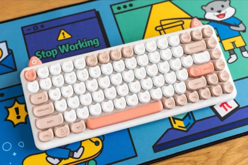 Iqunix-Bluetooth付きM80ワイヤレスキーボード,ピンクの猫の耳付き,超 