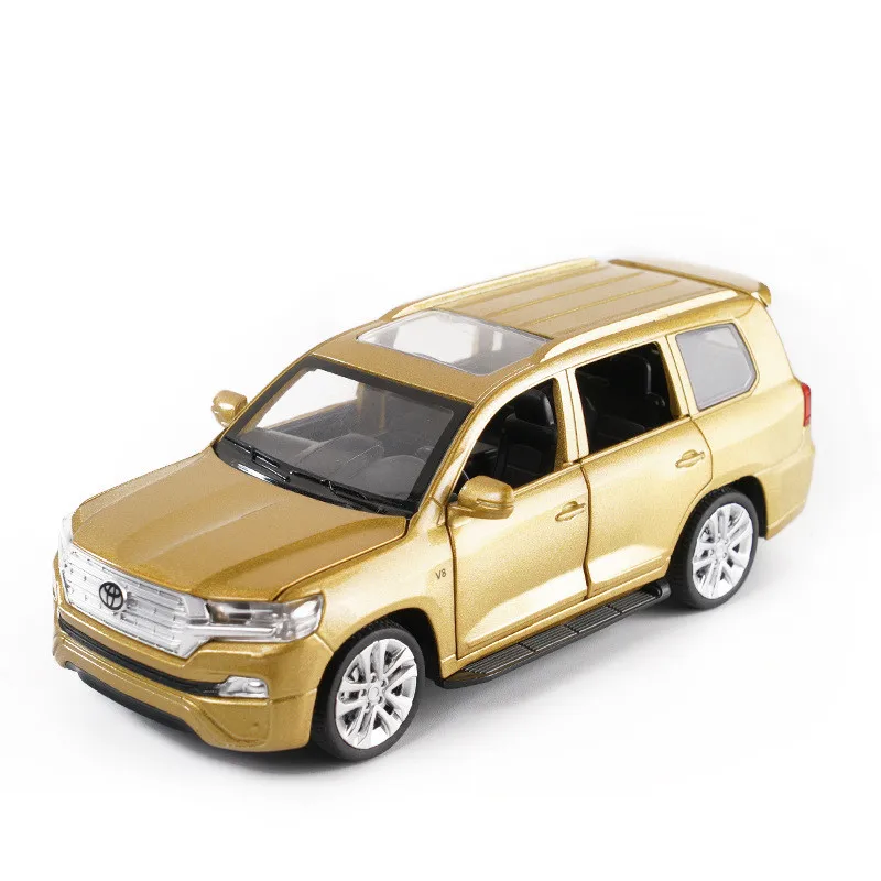 Золотой Высокое качество 1:32 Toyota Land Cruiser модель сплава, моделирование литья под давлением звук и свет обратно силы внедорожной модели - Цвет: Золотой