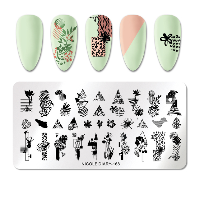 DIARY Flower Leaf Nail Stamping Plates Cute Abstract Face Lines Stamp Template Nail Art Image Printing Stencil Tools