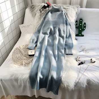 

Fairy Medium-long Thick Sweaters for Women New Autumn Winter Long Sleeve High Collar Pullovers Top Women Bottoming Knitted Dress