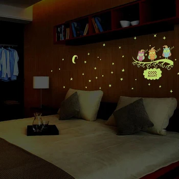

Luminous Owl Moon Star Wall Sticker Stars Glow For Kids Rooms Glow In The Dark Home Decor Good Night Fluorescent Mural Poster