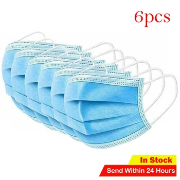 

6PC Disposable Dustproof Face Mask Industrial 3Ply Non-woven Ear Loop Personal Daily Care Mouth Face Masks Face Cover mascaras