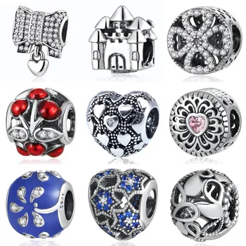 

Authentic S925 Bead Love Heart & Bow Castle Cherry Friendship Blooming Stars Charm fit Pandora Bracelets DIY Jewelry