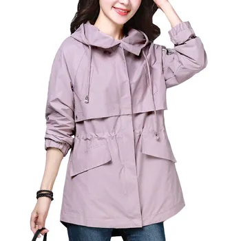 

2020 Spring Autumn Classic Women Jacket Coat Casual Long Sleeve Overcoat Windbreaker Female Hooded Pocket Zipper Outwear P564