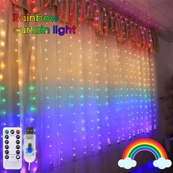 

210LEDs Rainbow Curtain Light Fairy Lights Bedroom Home Decoration Window Wedding Party Holiday Lighting Fairy String Light