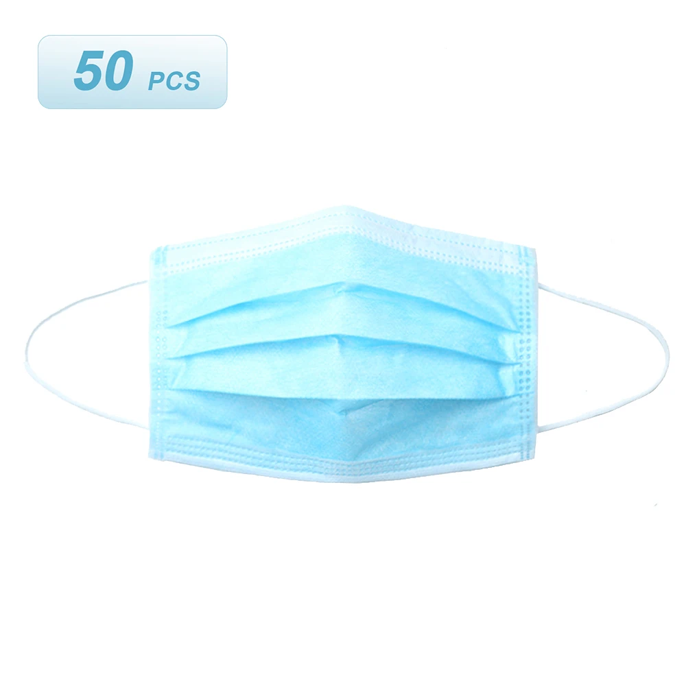 

50pcs Disposable Mask 3 Layers Breathable Non-woven Earloop Face Mouth Cover Dust Pollen Allergies Filter Protective Mask