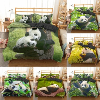 

Homesky 3D Cute Panda Bedding Set Printed Animal Duvet Cover Single Full Queen King Size Bed Linen Pillowcase 2/3pcs