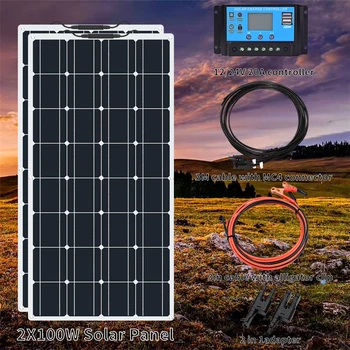 

12 Volt 24 Volt 200 watt solar panel kit 100w solar panels with 20A controller Photovoltaic cable for car RV yacht