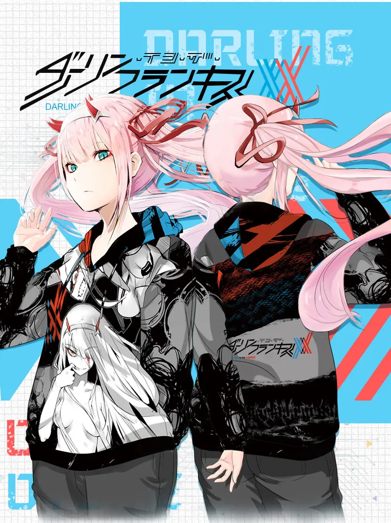 

Anime DARLING in the FRANXX Zero Two Loose Hoodie Sweatshirt Spring Autumn Unisex Student Harajuku Hooded Pullover Tops Coat
